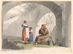 Frascati の 2 人の少女が隠者を訪ねる 作： Bartolomeo Pinelli