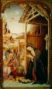 キリスト降誕のシーン、conversano polyptchの中央パネル、1475（パネル上のテンペラ） 作： Bartolomeo Vivarini