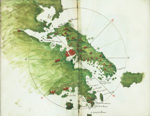 ネグロポンテ海図、1485年頃（ベラム紙） 作： Bartolomeo da li Sonetti