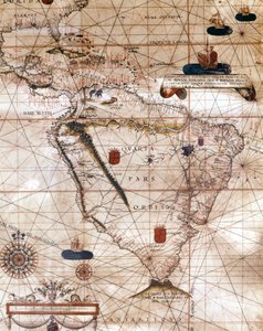 南アメリカの地図. バルトロメオ・ヴェーリョのポルトガル語 作： Bartolomeu Velho