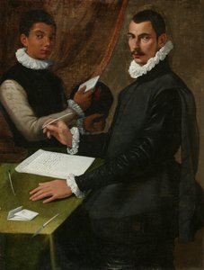 無名の男と使用人の肖像 作： Bartolommeo (attr. to) Passerotti