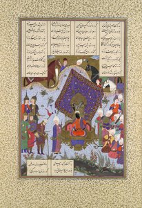 カイ・カヴスの前で苦しむロスタム、フォリオ 146r from the Shahnam Book of Kings..., ca. 1525-30。 作： Bashdan Qara