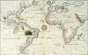 南北アメリカの東海岸を示す大西洋の2ページの地図、1544