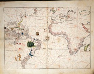 アフリカ、ヨーロッパ、アメリカ大陸の一部（Battista Agnese著『Atlas of World in thirty-three Maps』より 作： Battista Agnese