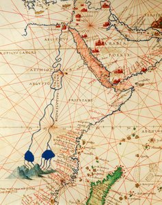 インド洋とアジア・アフリカの一部：ナイル川の流れ、『Atlas of the World in thirty-three Maps』（Battista Agnese著）より 作： Battista Agnese