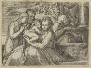 聖人と聖家族 作： Battista Angolo del Moro (attributed to)
