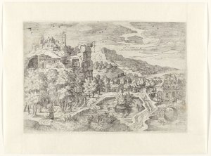 狩りをしている女性のいる風景 作： Battista Angolo del Moro (attributed to)
