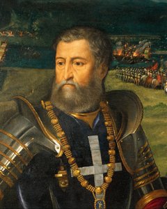イタリア、モデナ、アルフォンソ1世デステの肖像、細部 作： Battista Dossi