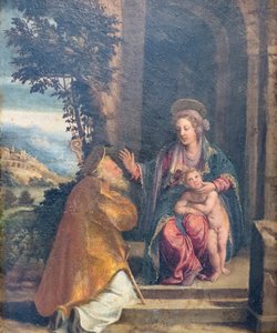 聖母子と司教 作： Battista & Dossi Dosso (c.1486 1542) Dossi