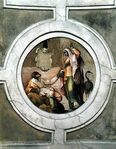 グリムナーニ礼拝堂の天井（フレスコ画）に描かれた「美徳の一つ」の表現 作： Battista Franco