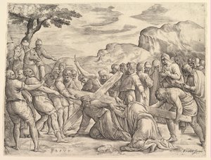 十字架を運ぶキリスト、約。 1552年。 作： Battista Franco Veneziano