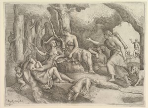 ニンフと休むダイアナ。 作： Battista Franco Veneziano