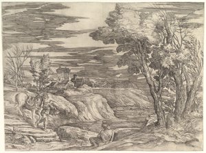 騎手と花婿のいる風景 1552-61。 作： Battista Franco Veneziano