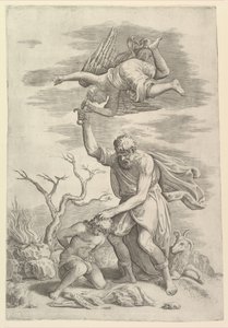 アブラハムの腕にとどまる天使。 作： Battista Franco Veneziano
