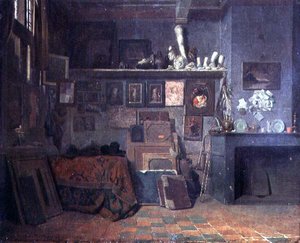 画家のアトリエの内部 1870年頃（油彩・キャンバス） 作： Belgian School