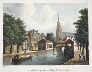 魚市場とゴーダのサンジャン教会、1895年頃（フォトクロム） 作： Belgian School