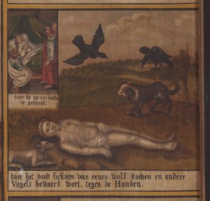 Maarke. Capela (Sint-Vincentiuskapel). interior. Pintura. O mártir de São Vicente. século 19. Detalhe.