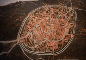 ブルージュの地図。1546-1600.詳細（絵画） 作： Belgian School