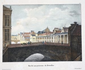 ブリュッセル魚市場、1895年頃（フォトクロム） 作： Belgian School