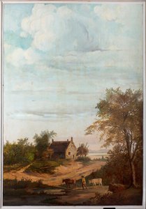 Segundo quarto dos fundos, sala de reuniões, murais com cenas rurais em estilo clássico, provavelmente por volta de 1810, cena 7