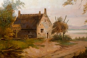 奥の 2 番目の奥の部屋、会議室、1810 年頃と思われる古典様式の田園風景の壁画、シーン 7 作： Belgian School