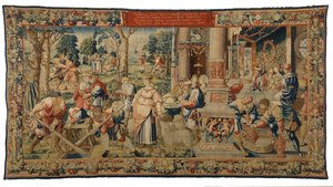 タペストリー『ラバン、ヤコブ、ラケルの物語』創世記XXIX年、ベルギー、ブリュッセル製、1530年頃（ウール＆シルク）