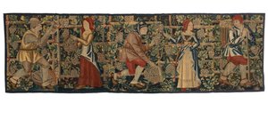 ヴィンタジェを描いたタペストリーの断片、トゥルネー製、1460-70年頃（羊毛） 作： Belgian School