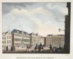 グランプラスとブリュッセルの王の家の眺め、1895年頃（フォトクロム） 作： Belgian School
