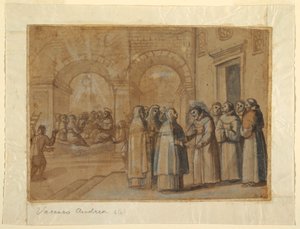 デッサン、聖フランシスコとクララの出会い、1630年頃