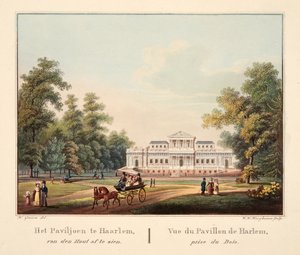 放棄されるヤールレムのパビリオン、ファンデンハウト。ヴューパビヨンドハーレム、ボワ賞、1825年（手描きの彫刻） 作： Bendrik Greeven
