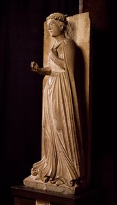ベネディクト・アンテラミ（1178-1233）による「季節のサイクル」からの彫刻「春」、イタリア、エミリア＝ロマーニャ州パルマの洗礼堂 作： Benedetto Antelami