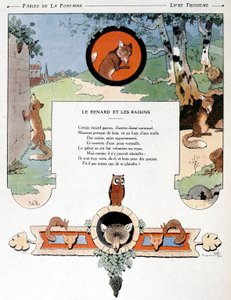 キツネとブドウ」（ジャン・ド・ラ・フォンテーヌの「寓話」からの挿絵 作： Benjamin (after) Rabier