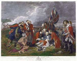 ベンジャミン・ウェストの絵にちなんだ「ウルフ将軍の死」。ジェームズ・ウルフ（1727-1759）ケベック州アブラハム平原の戦いでフランス軍に勝利し、致命傷を負ったイギリス軍司令官。七年戦争 カナダ フランス