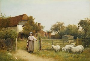 コテージのそばの羊の少女 作： Benjamin D. Sigmund