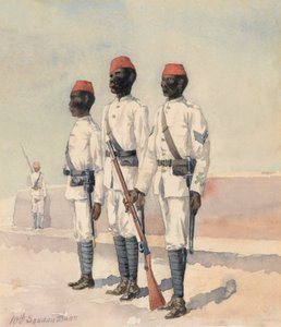 第 10 スーダン大隊の軍曹と 2 人のその他の階級、1889 年頃（水彩） 作： Benjamin Donisthorpe Alsop Donne