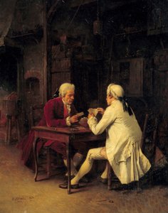 カードプレーヤー ユージン・フィッシェル（1826-1895）の絵画 1863年 日0.27x0.22 m 作： Benjamin Eugene Fichel