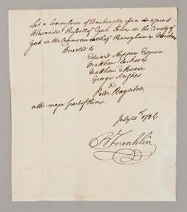 1786年7月20日の破産委員会（紙にペンとインク）（2561291-93も参照）。 作： Benjamin Franklin