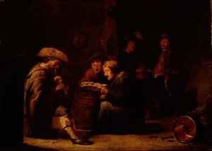 歌手2人とバグパイプ奏者がいる酒場の内装（パネル） 作： Benjamin Gerritsz. Cuyp