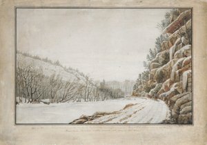 ジュニアータのマージンにある新しいターンパイク道路の眺め、遠景...、1820年. 作： Benjamin Henry Latrobe