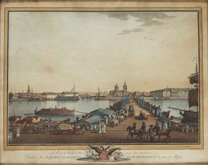 ヴァシリエフスキー島の交換橋、1799年 作： Benjamin Paterssen