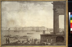 冬宮殿とサンクトペテルブルクの証券取引所の眺め。 Benjamin Paterssen (1748-1815) の作品、紙に鉛筆とインク、1790 年頃。スウェーデンの芸術 作： Benjamin Patersson