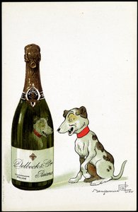 シャンパーニュ用の段ボール「「デルベックとランス」」、ベンジャミン・ラビエ（1864-1939）によるイラスト、SD。 20世紀初頭。 作： Benjamin Rabier