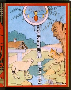 ジャン・ド・ラ・フォンテーヌ（1621-95）の「寓話」からのオオカミと子羊のイラスト（カラー彫刻）