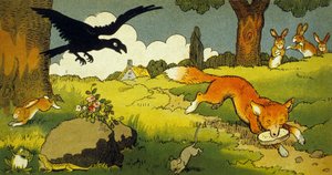 ラ・フォンテーヌの寓話：カラスとキツネ（挿絵 1949年） 作： Benjamin Rabier