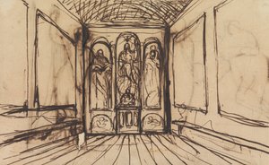 壁パネルに宗教画を描いた室内の習作 作： Benjamin Robert Haydon