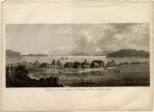 太平洋への航海からのペトロパブロフスク・カムチャツキーの町と港の眺め、1785年 作： Benjamin Thomas Pouncey