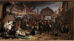 1870 年の戦争: 「ライヒスホーフェンでの要求」 1870 年 6 月 8 日のフローシュヴィラー ヴェルトの戦い (またはライヒスホーフェンの戦い) では、プロイセンの勝利が見られました - ベンジャミン ウルマン (1829-1884) による絵画 1871 ナンシー、ロレー歴史博物館