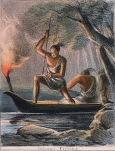 「インディアンの釣り」、c1845 作： Benjamin Waterhouse Hawkins