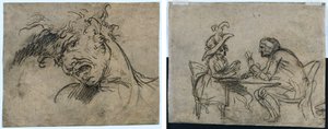 叫ぶ男の頭 (右) トランプをする女と男 (裏) 作： Benjamin West