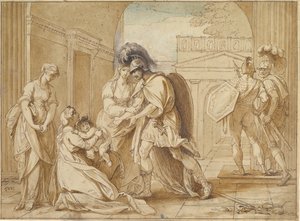 アンドロマケに別れを告げるヘクトール：アステュアナクスの恐怖、1766年。 作： Benjamin West